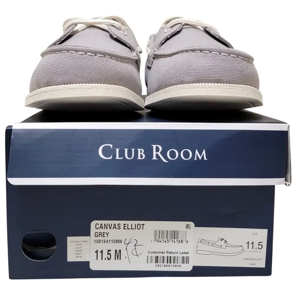 Club Room Men Elliot Canvas 2-Eye Casual Boat Shoes Size US 11.5M Grey